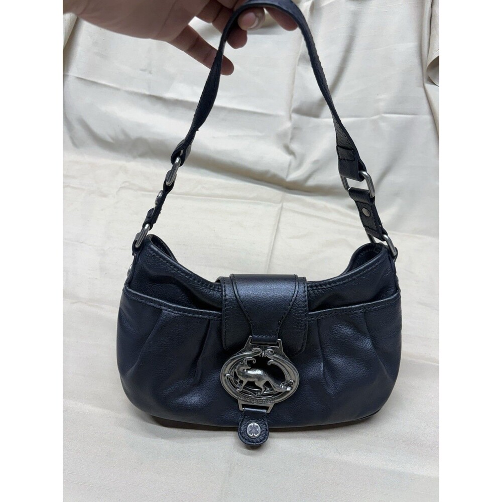 Vintage Y2K Emma Fox Black Leather Shoulder Bag Silver Fox Logo Floral Lining - Picture 2 of 14